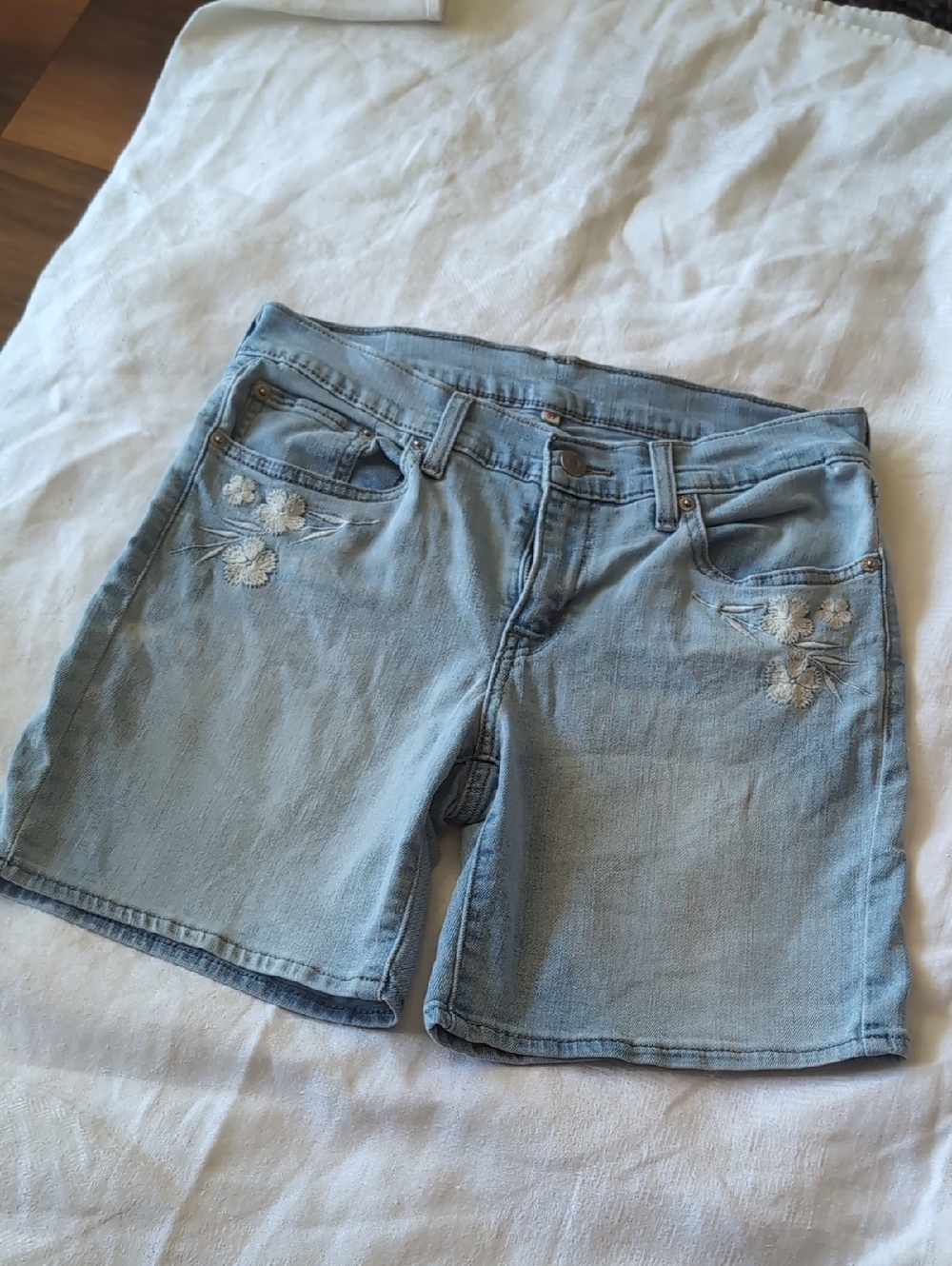 Levi's Light Blue Embroidered Denim Shorts